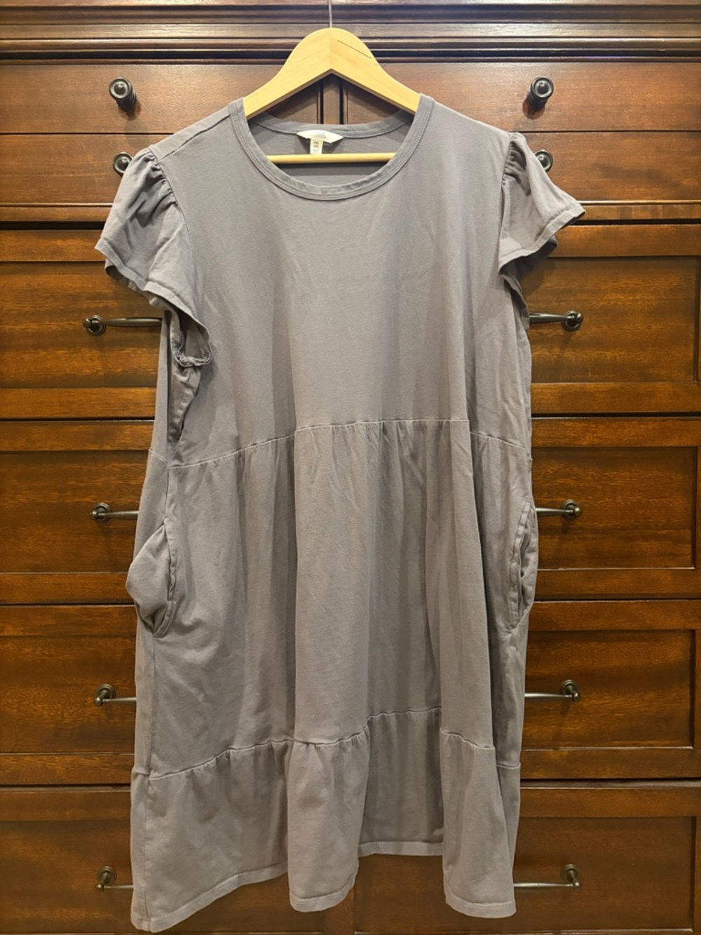 Time and Tru Grey Tiered Short Sleeve Cotton Dress XXL 20 Casual Flowy Relaxed